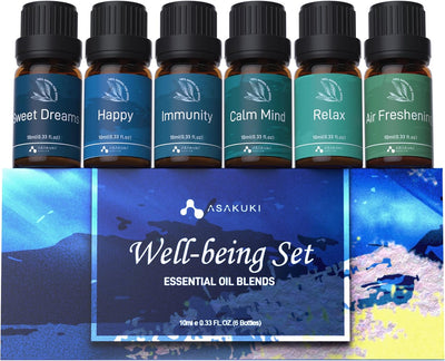 Essential Oils, Well-Being Diffuser Oils Gift Set, 6X10Ml | Includes Calm Mind, Sweet Dreams, Happy, Relax, Air Freshening, Immunity, Essential Oil Set for Diffusers for Home